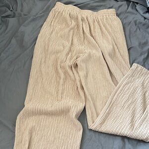 Beige Textured Wide-Leg Pants